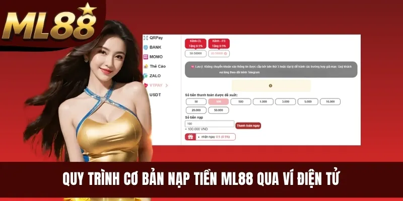 Quy trình cơ bản nạp tiền ML88 qua ví điện tử